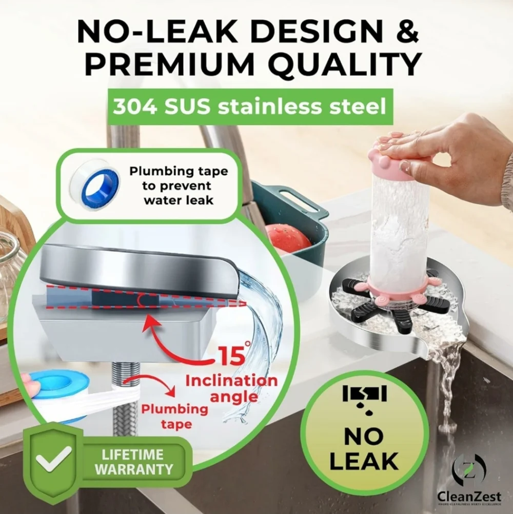 Stainless Steel Glass Rinser for Kitchen Sink